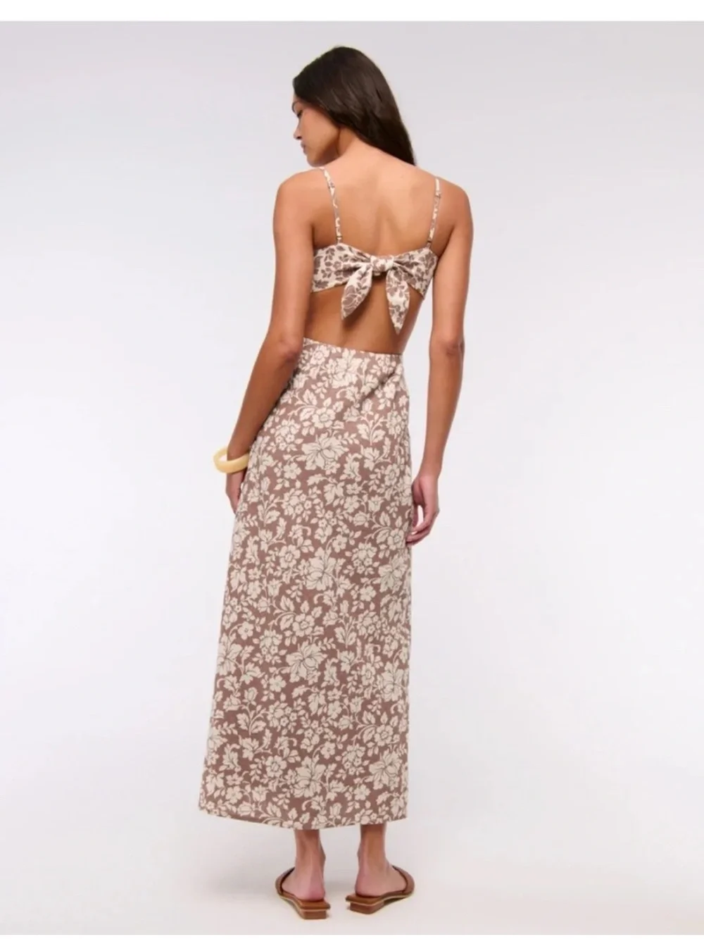 Abercrombie & Fitch Brown and Cream Floral Cutout Maxi Dress